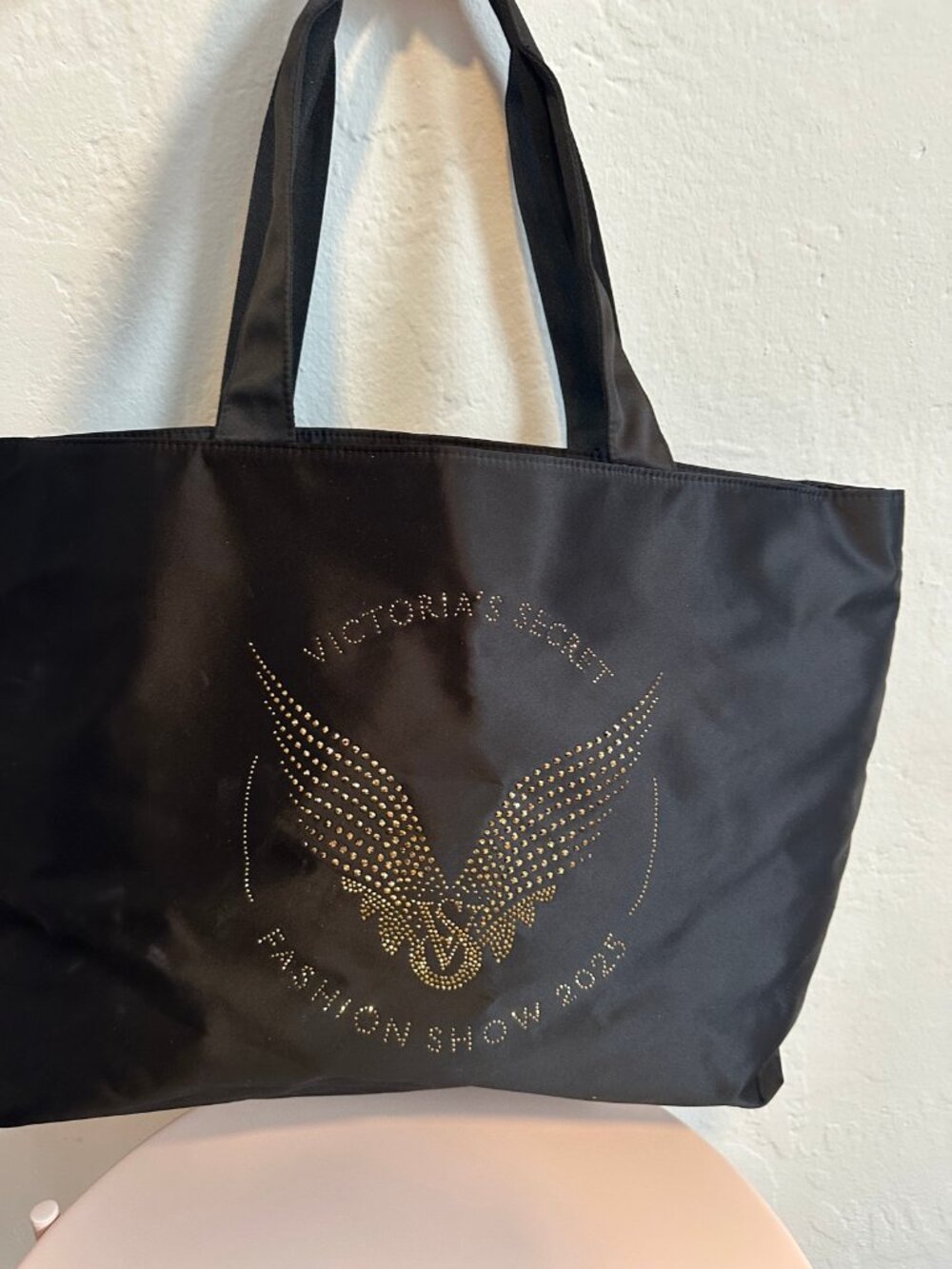 Victoria's Secret Fashion Show 2025 Black Satin Tote Bag Rhinestone Wings New